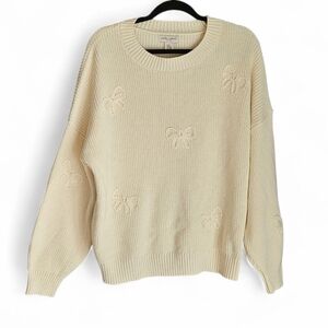 Laura Ashley Ivory Bow Embroidered Knit Sweater 2X